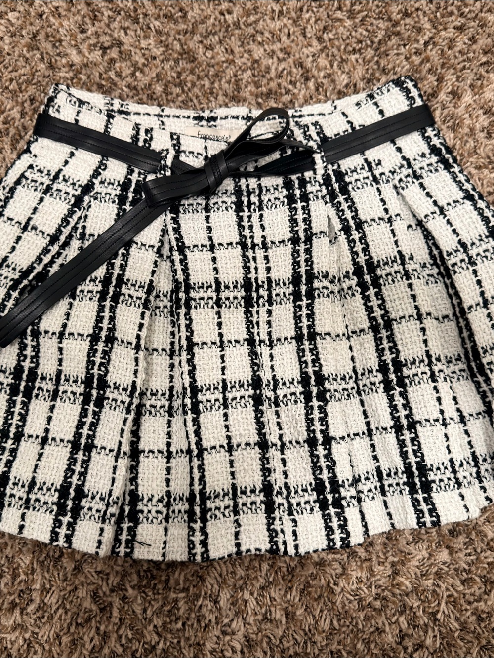 Francesca's Jenna Belted Tweed Mini Skirt